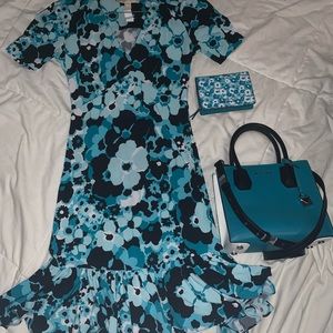 Michael Kors turquoise floral print dress/handbag